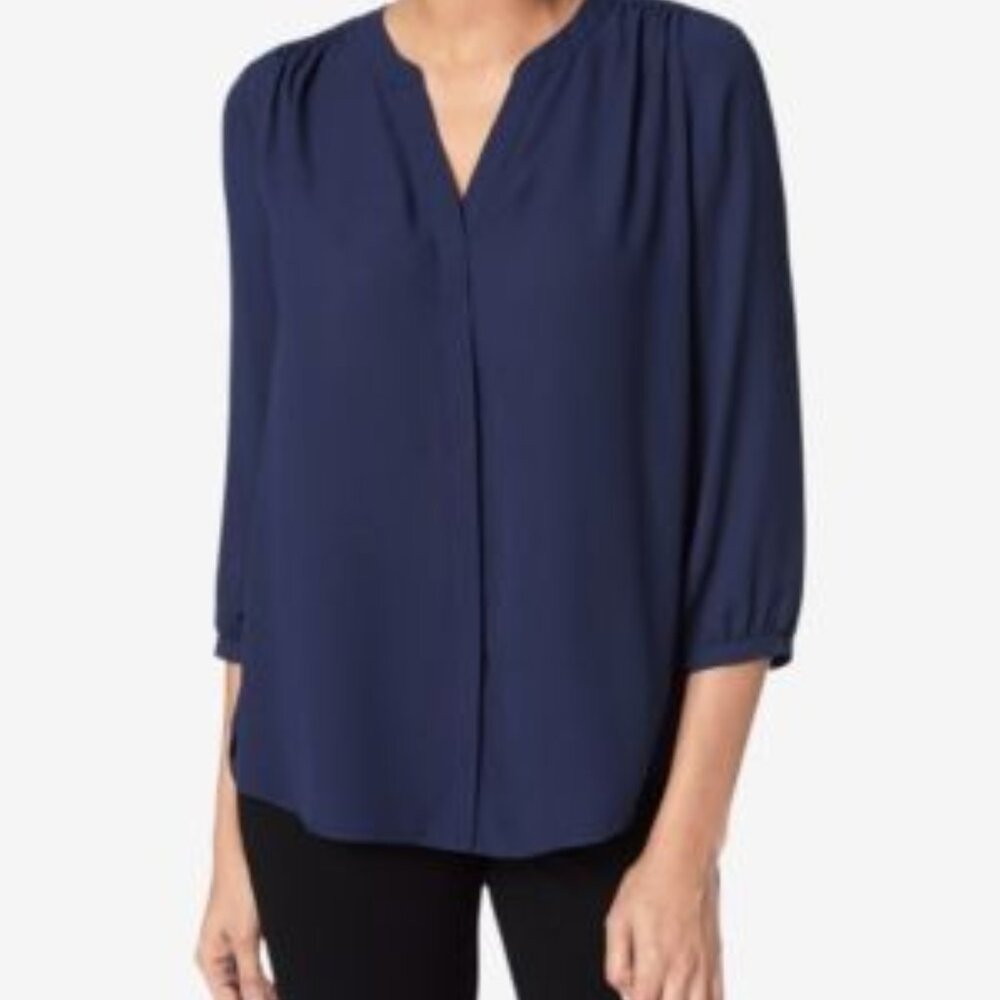 NYDJ Pleat Back Blouse, Dark Blue, Medium